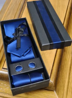 Cravate homme Deuil + boutons de manchettes + pochette satin