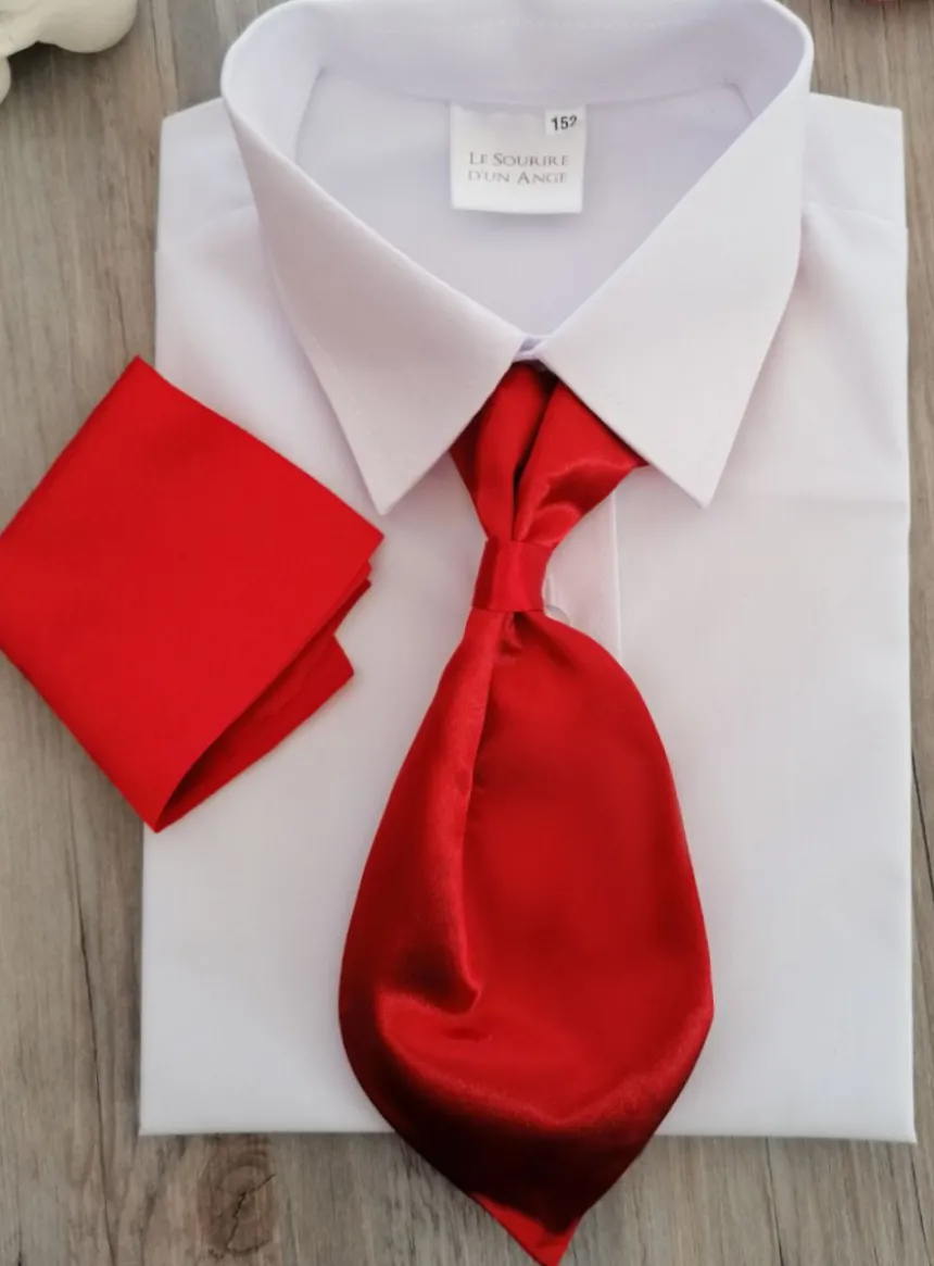 Cravate lavallière enfant satin uni avec pochette