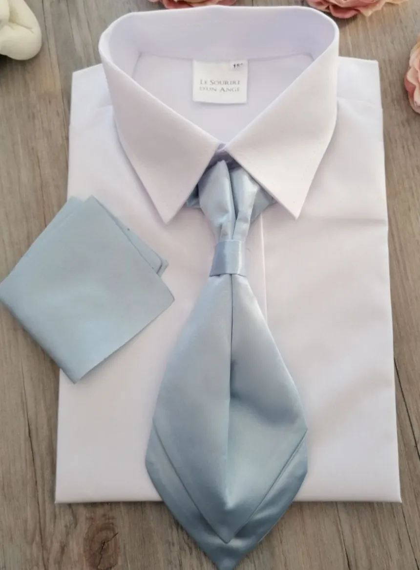 Cravate lavallière enfant satin uni avec pochette