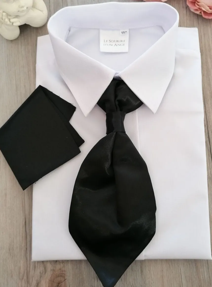 Cravate lavallière enfant satin uni avec pochette