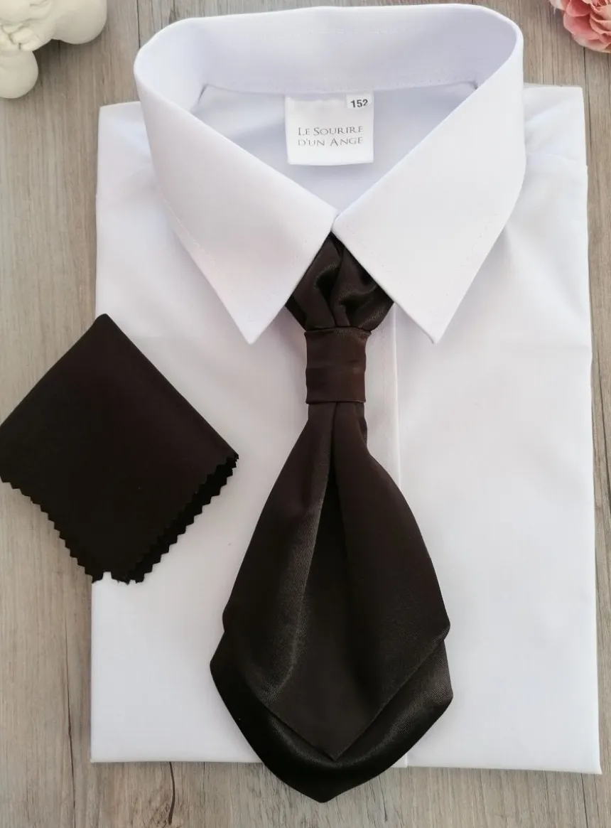 Cravate lavallière enfant satin uni avec pochette