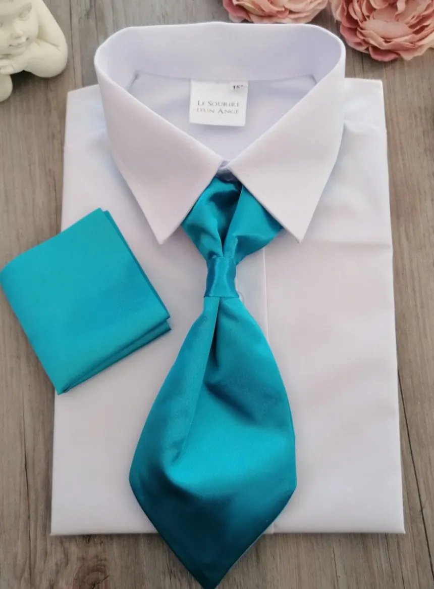 Cravate lavallière enfant satin uni avec pochette