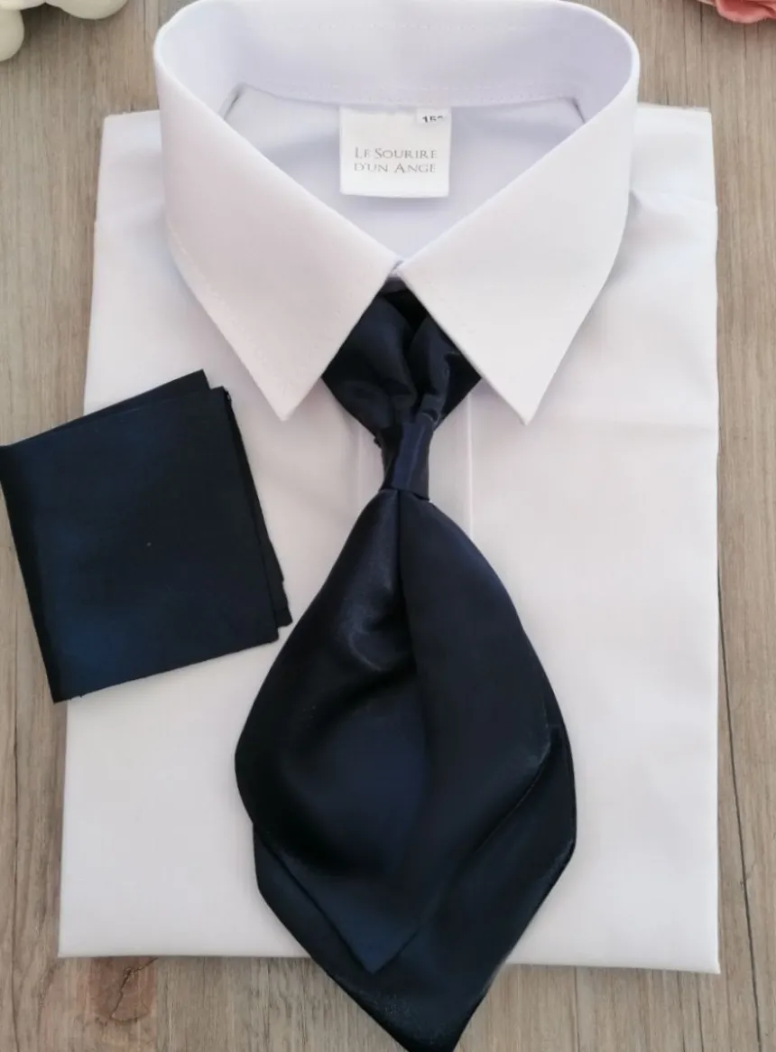 Cravate lavallière enfant satin uni avec pochette