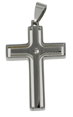 Croix de communion ou baptême avec strass Gris argent