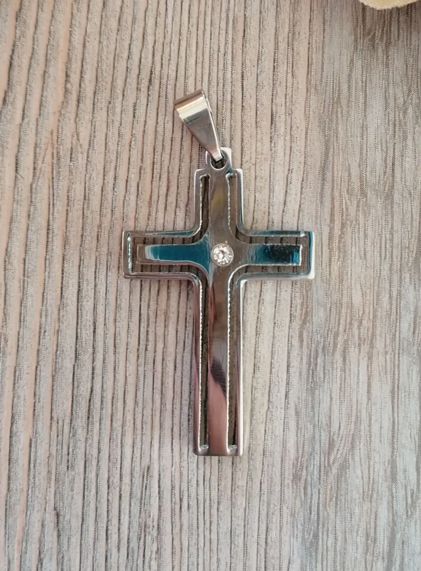 Croix de communion ou baptême avec strass Gris argent