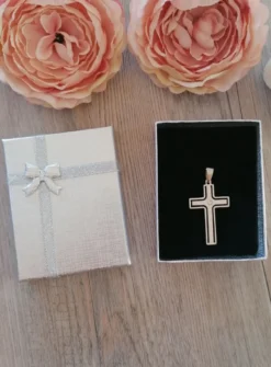 Croix de communion ou baptême avec strass Gris argent