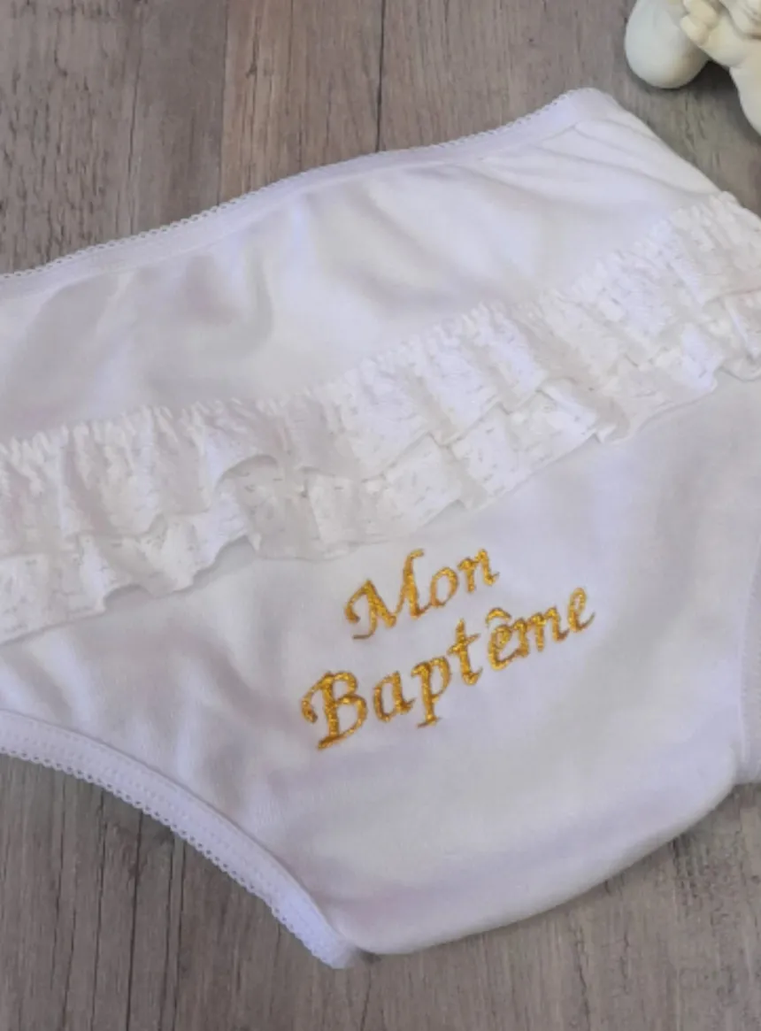 Culotte de bapteme froufrou Blanc