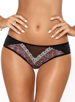 Culotte dentelle noir brodé rose Nadine