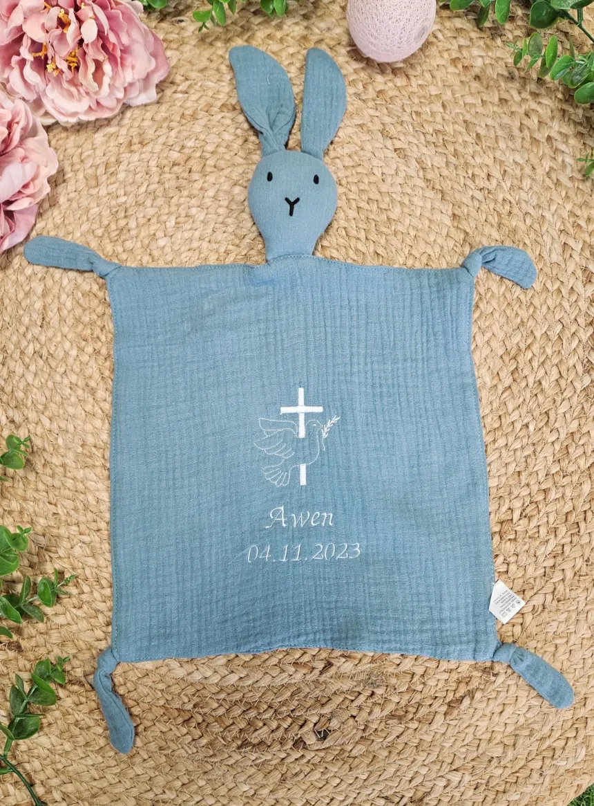 Doudou lapin en coton - personnalisé