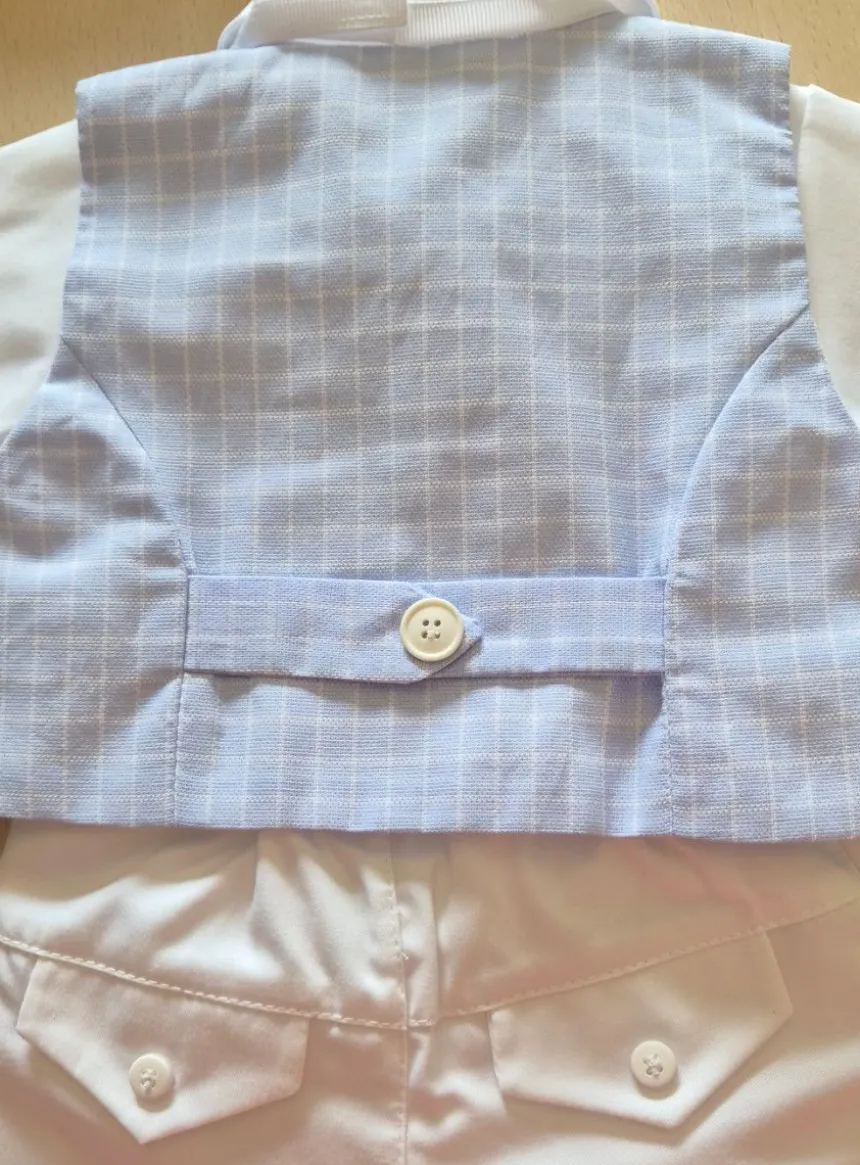 Ensemble de baptême garçon Lilian gilet à carreaux – Bleu et blanc