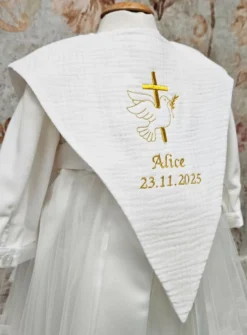 Epaule de baptême : mi lange mi cape en coton de gaze