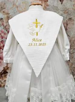 Epaule de baptême : mi lange mi cape en coton de gaze