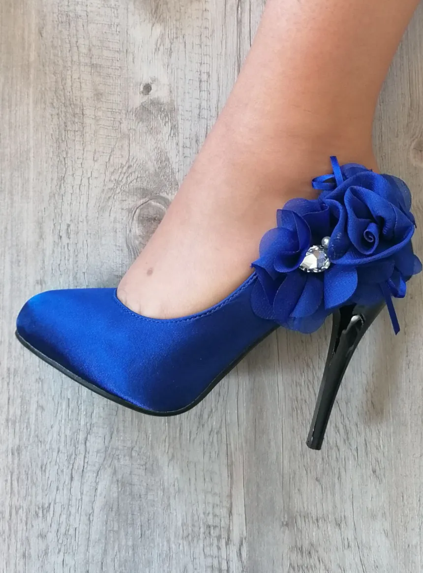Escarpins soirée femme satin et fleur