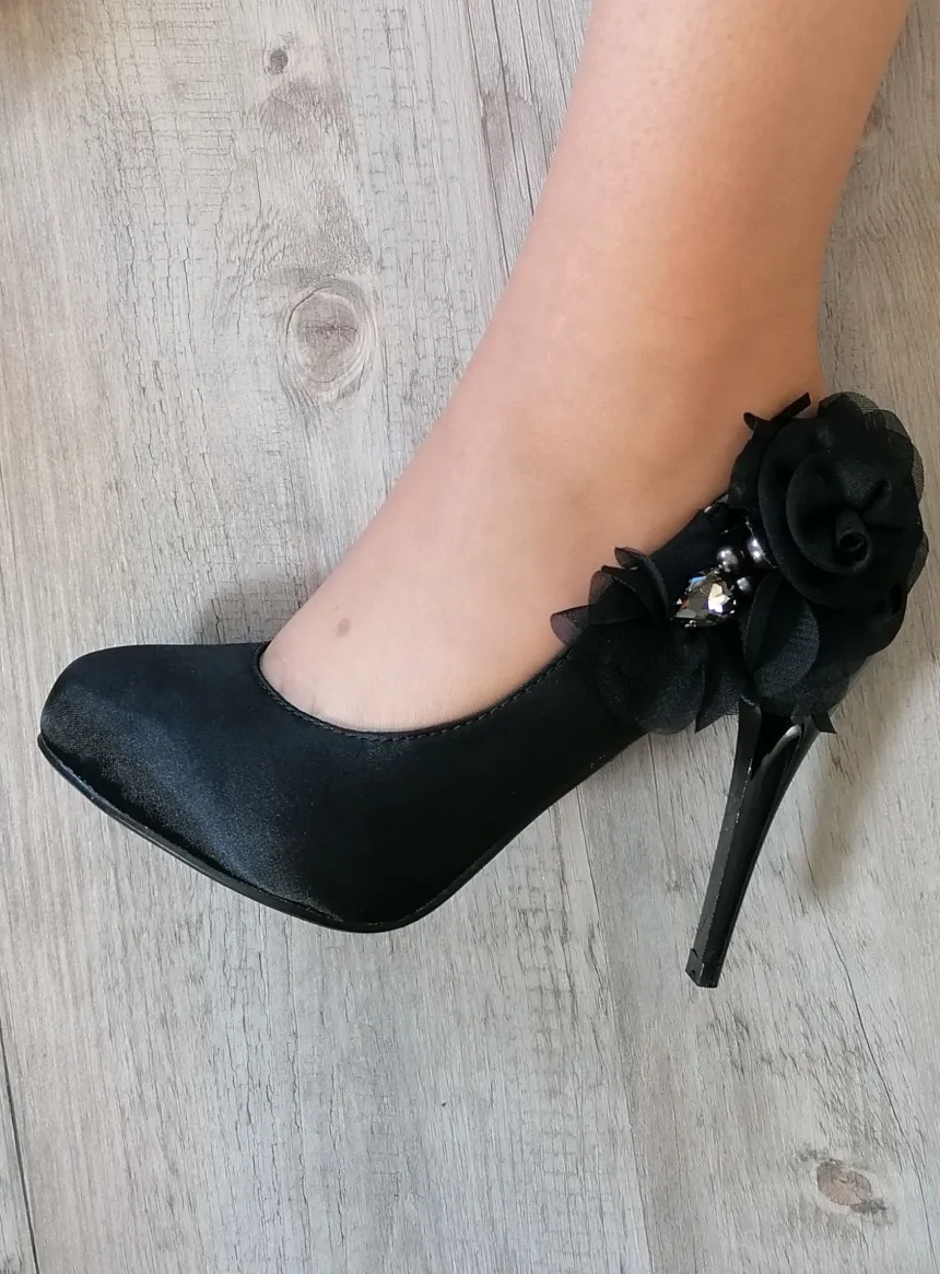 Escarpins soirée femme satin et fleur