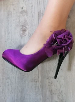 Escarpins soirée femme satin et fleur