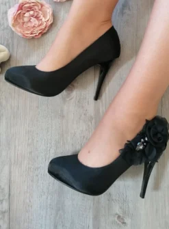 Escarpins soirée femme satin et fleur