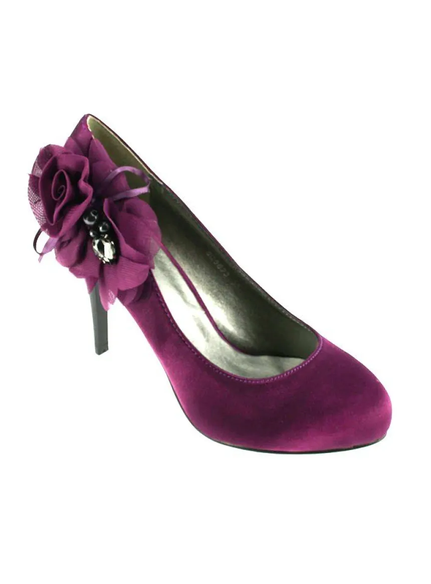 Escarpins soirée femme satin et fleur