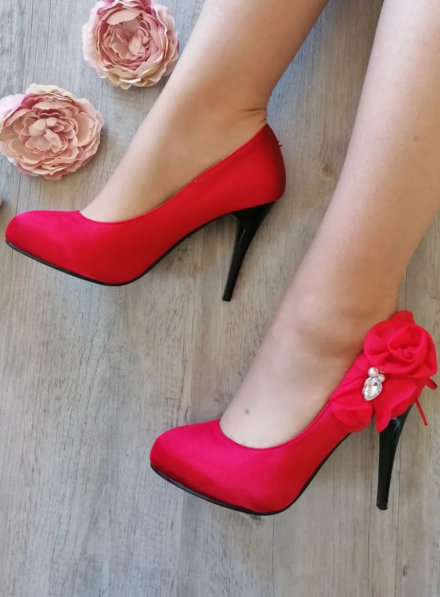 Escarpins soirée femme satin et fleur