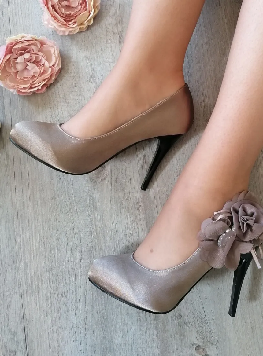 Escarpins soirée femme satin et fleur