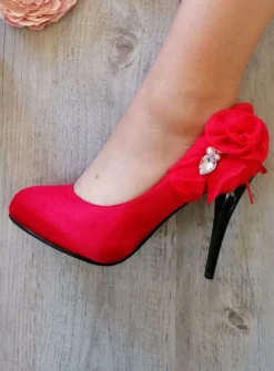 Escarpins soirée femme satin et fleur