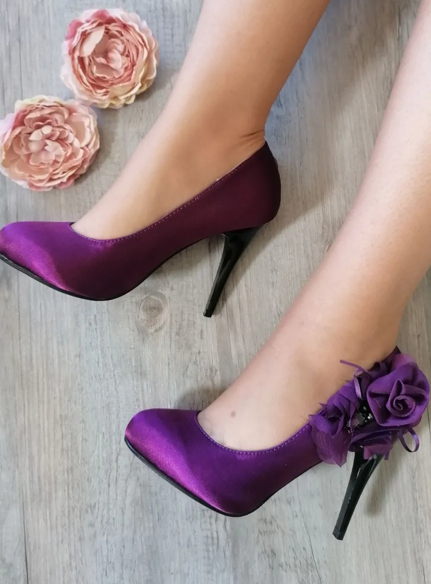 Escarpins soirée femme satin et fleur
