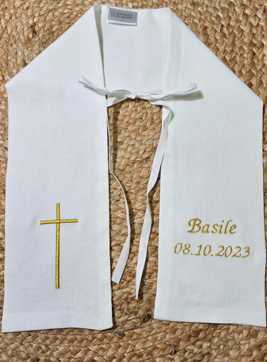 Etole baptême lin Blanc