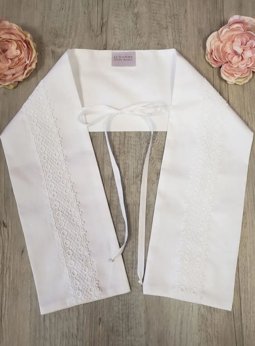 Etole de baptême bande dentelle Blanc