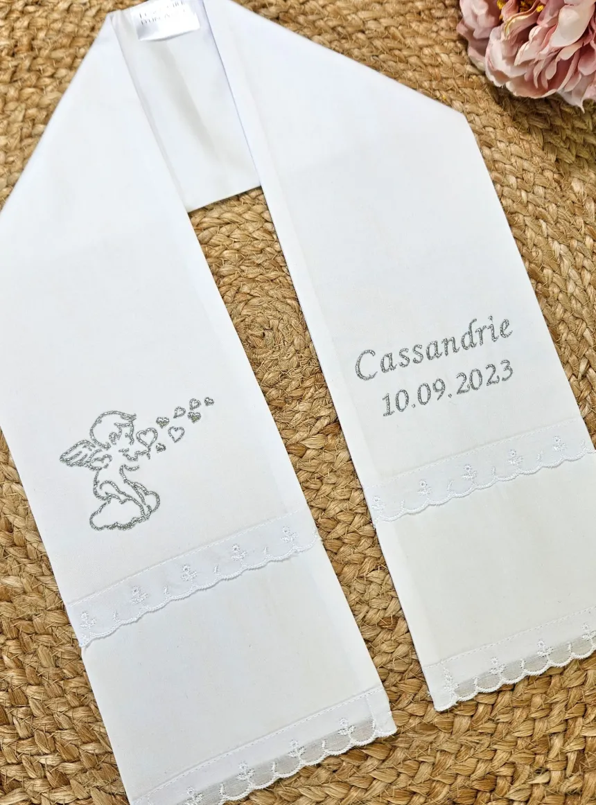 Etole de baptême coton / dentelle - Personnalisable Blanc