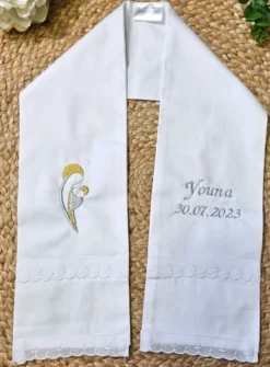 Etole de baptême coton / dentelle - Personnalisable Blanc