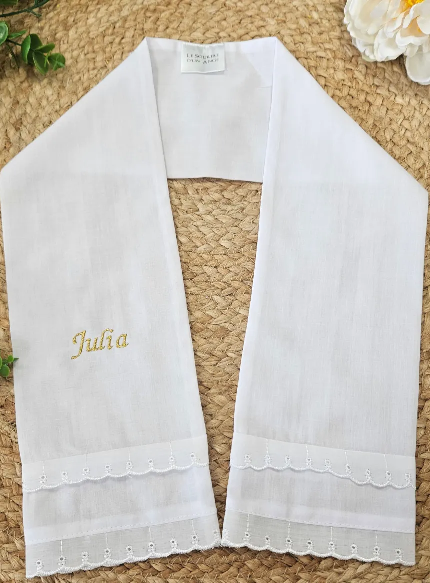 Etole de baptême coton / dentelle - Personnalisable Blanc