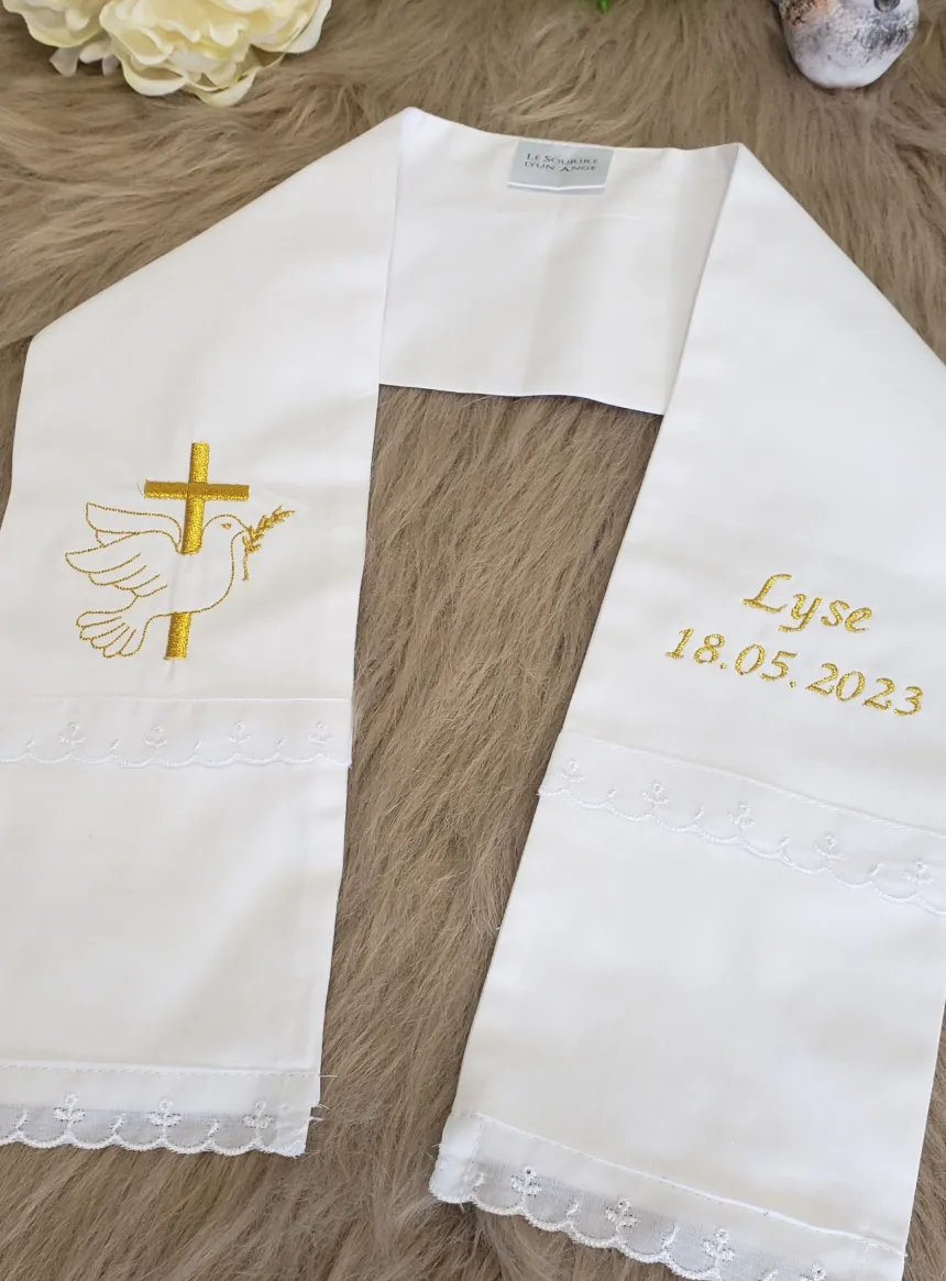 Etole de baptême coton / dentelle - Personnalisable Blanc