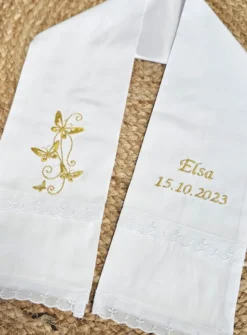 Etole de baptême coton / dentelle - Personnalisable Blanc