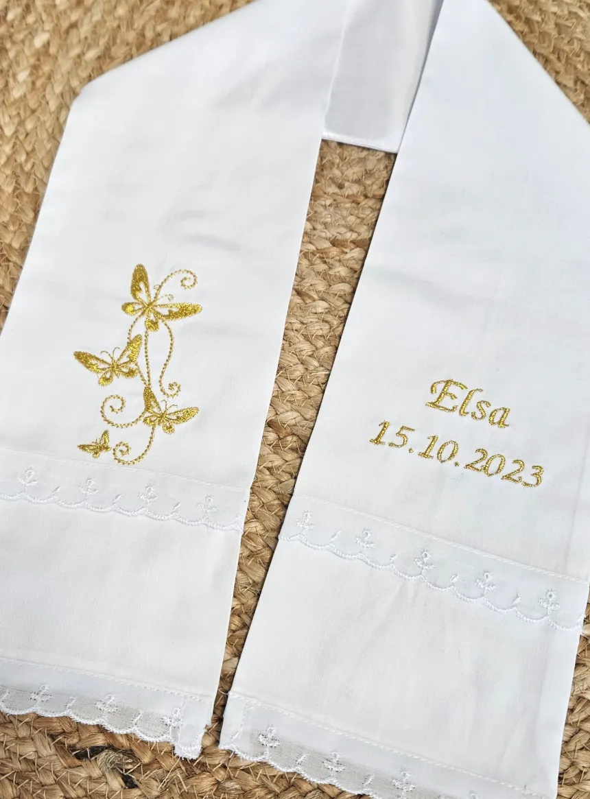 Etole de baptême coton / dentelle - Personnalisable Blanc