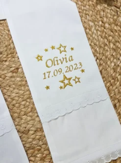 Etole de baptême coton / dentelle - Personnalisable Blanc