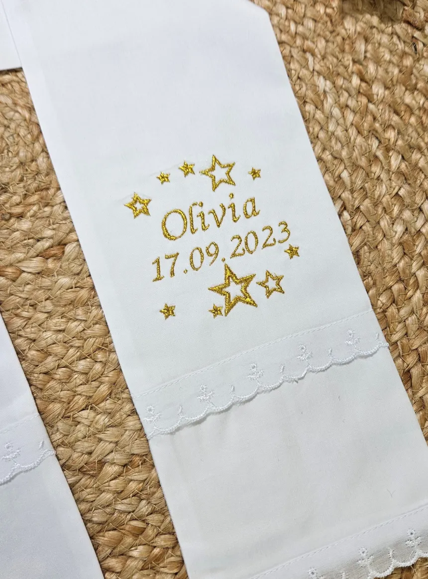 Etole de baptême coton / dentelle - Personnalisable Blanc