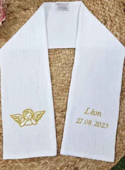 Etole de baptême coton gaze - personnalisable Blanc
