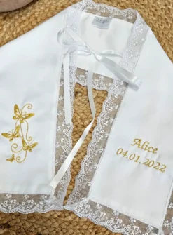 Etole de baptême satin et dentelle - Personnalisable Blanc