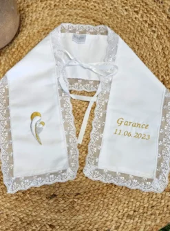 Etole de baptême satin et dentelle - Personnalisable Blanc