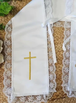Etole de baptême satin et dentelle - Personnalisable Blanc