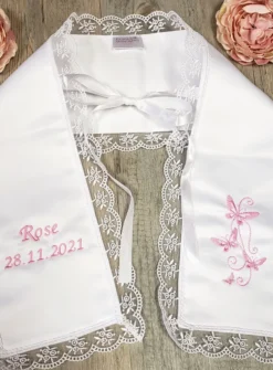 Etole de baptême satin et dentelle - Personnalisable Blanc