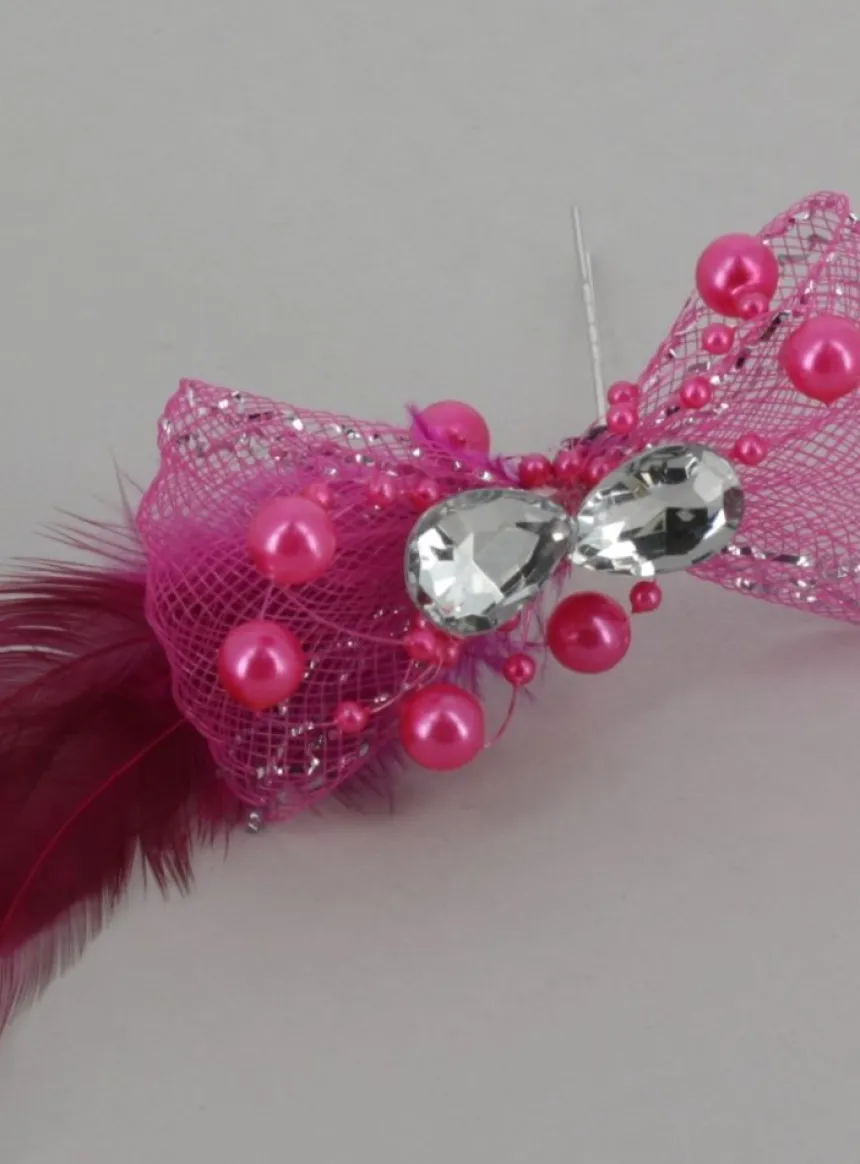 Fourche cheveux nœud strass et plume