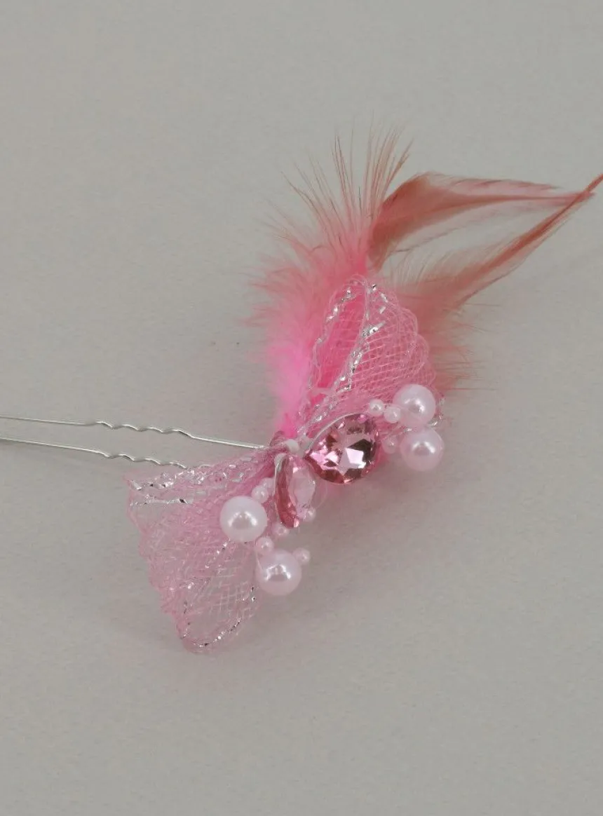 Fourche cheveux nœud strass et plume