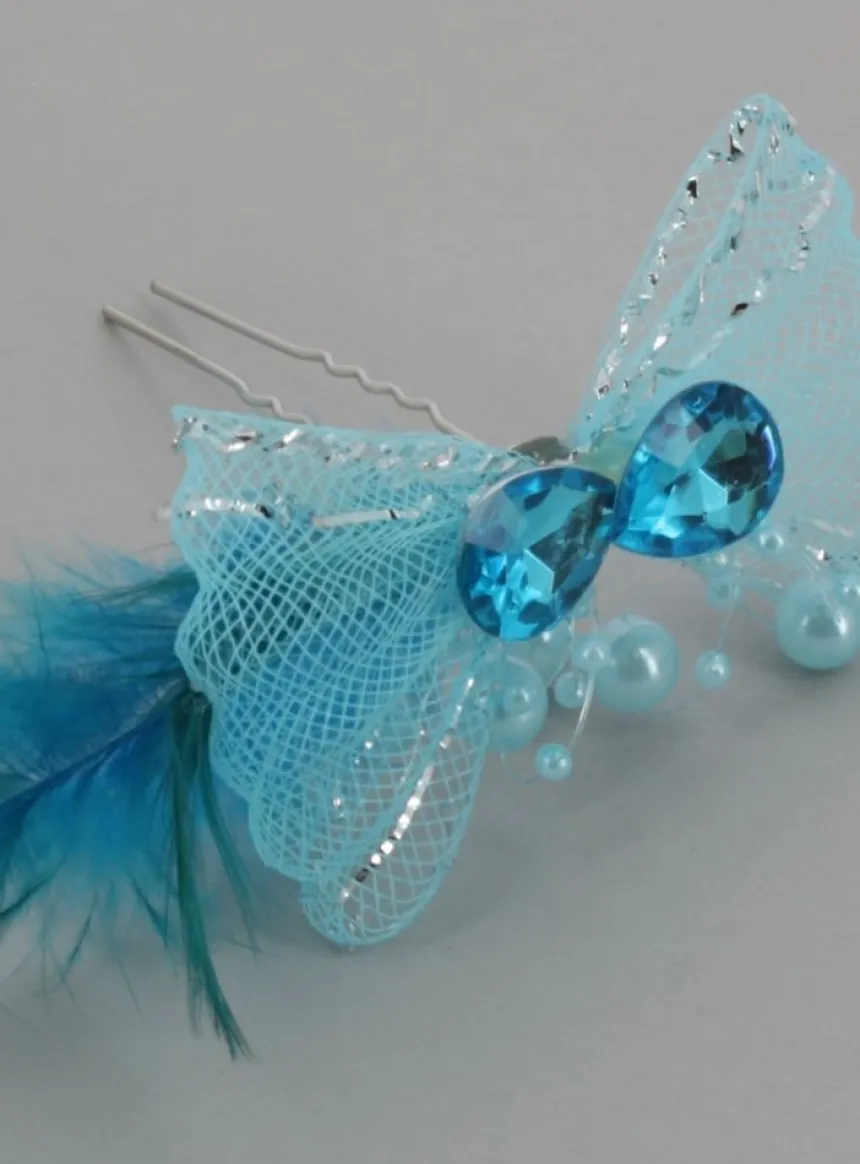 Fourche cheveux nœud strass et plume