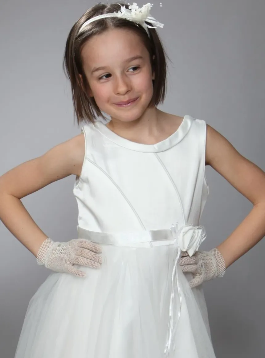 Gants de cérémonie enfant résille blanc cassé – Style vintage élégant