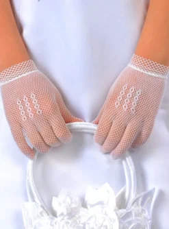 Gants de cérémonie enfant résille blanc cassé – Style vintage élégant