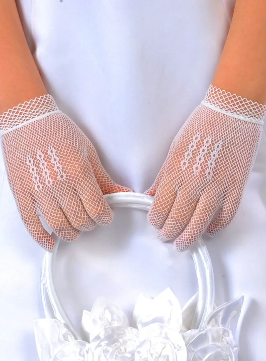 Gants de cérémonie enfant résille blanc cassé – Style vintage élégant