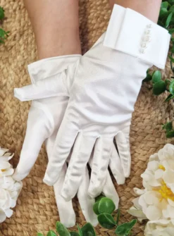 Gants de mariée satin et noeud avec perles