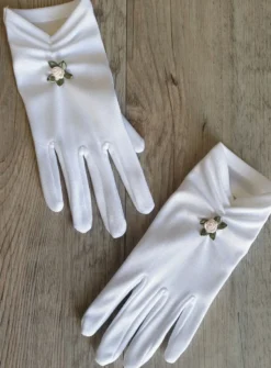 Gants enfant blanc fleur satin Blanc