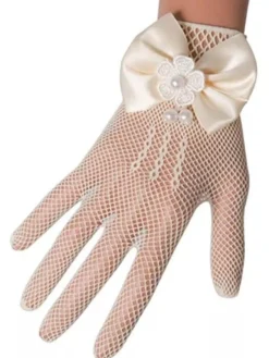 Gants résille et noeud cérémonie fille