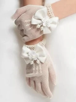 Gants résille et noeud cérémonie fille